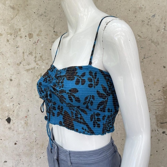 Free People Floral Smocked Crop Top - Black and Blue - Picture 4 of 4
